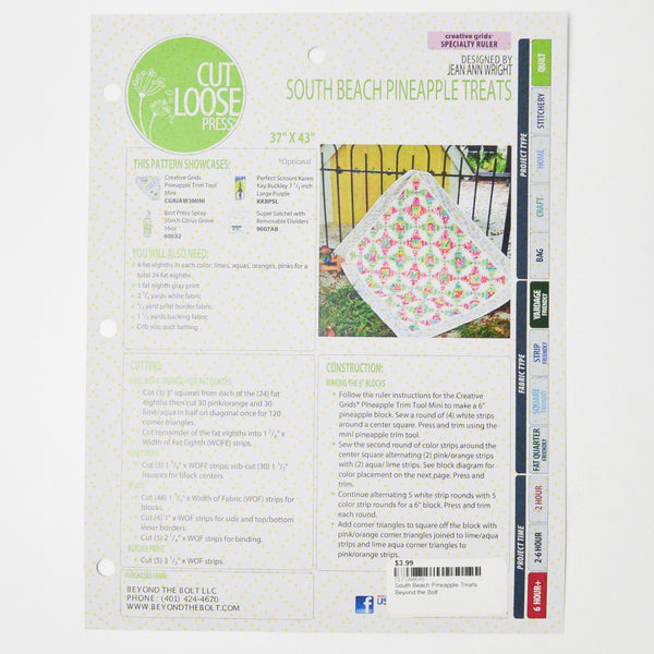 Cut Loose Press South Beach Pineapple Treats Quilting Booklet