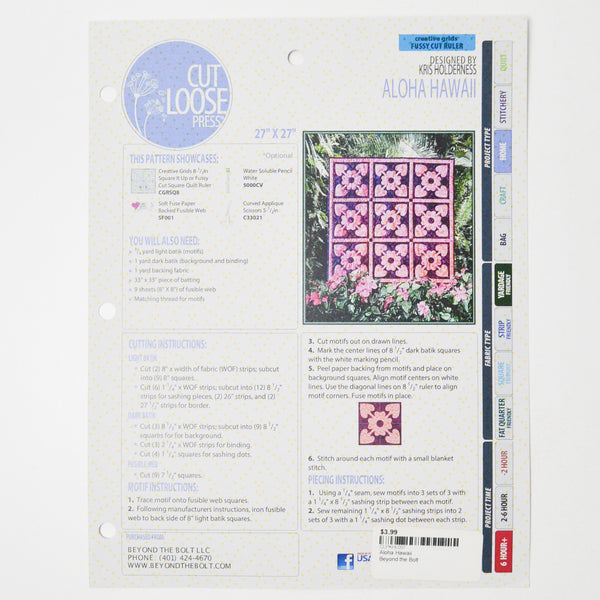 Cut Loose Press Aloha Hawaii Quilting Pattern
