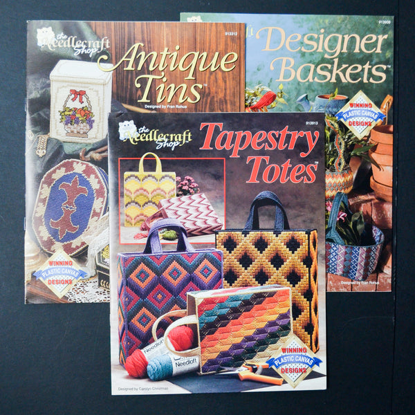 The Needlecraft Shop Plastic Canvas Totes, Tins + Boxes Booklets - Set of 3