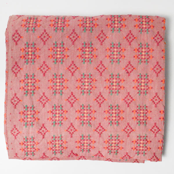 Pink, Orange + Green Geometric Woven Fabric - 34" x 58"
