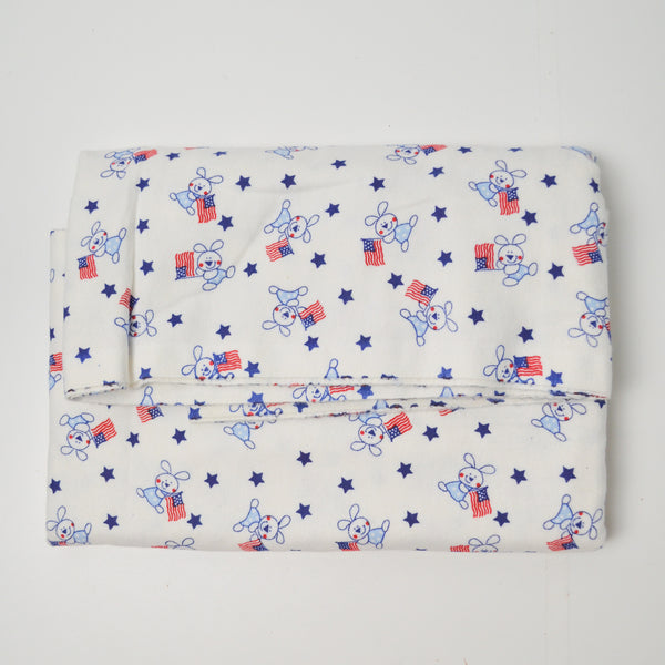 Patriotic Bunny + Stars Print Flannel Fabric - 44" x 72"