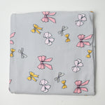 Gray, Pink + Yellow Bow Print Stretchy Knit Fabric - 64" x 70"