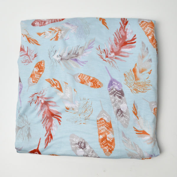 Light Blue Feather Print Burnout Flowy Knit Fabric - 66" x 88"