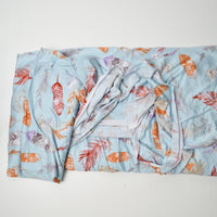 Light Blue Feather Print Burnout Flowy Knit Fabric - 66" x 88"