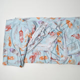 Light Blue Feather Print Burnout Flowy Knit Fabric - 66" x 88"