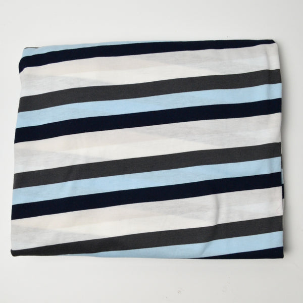Black, White + Blue Striped Jersey Knit Fabric - 66" x 80"