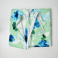Green + Blue Watercolor Floral Print Stretch Woven Fabric - 60" x 120"