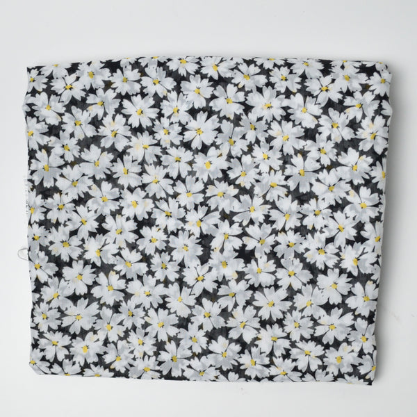 Black + White Daisy Print Sheer Fabric - 60" x 100"