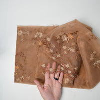 Brown Sheer Organza Fabric with Brown Floral Embroidery - 52" x 76"