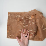Brown Sheer Organza Fabric with Brown Floral Embroidery - 52" x 76"
