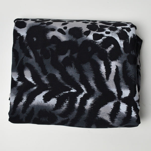 Gray + Black Animal Print Stretch Knit Fabric - 64" x 112"