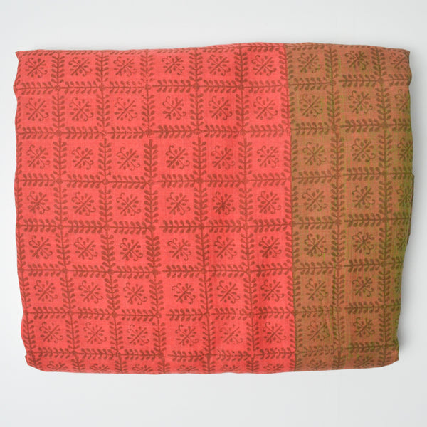 Red, Brown + Green Geometric Gauzy Woven Fabric - 44" x 196"