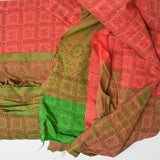 Red, Brown + Green Geometric Gauzy Woven Fabric - 44" x 196"
