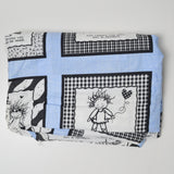 Blue, Black + White Cartoon Panel Print Woven Fabric - 96" x 120"