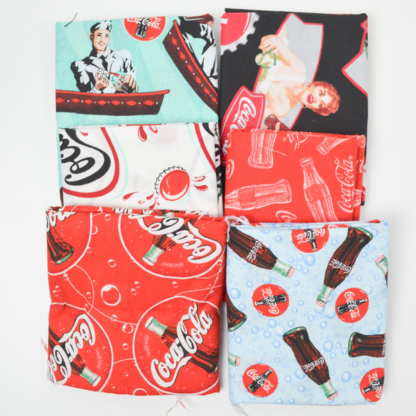 Retro Coca-Cola Print Quilting Weight Woven Fabric Bundle
