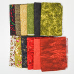 Red, Green + Gold Accent Print Quilting Weight Woven Fabric Bundle