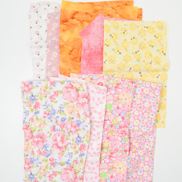 Light Pink + Yellow Floral Printed Quilting Weight Woven Fabric Bundle
