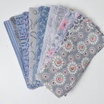 Gray + Blue Floral Print 3" x 7" Rectangles Cut Quilting Fabric Bundle