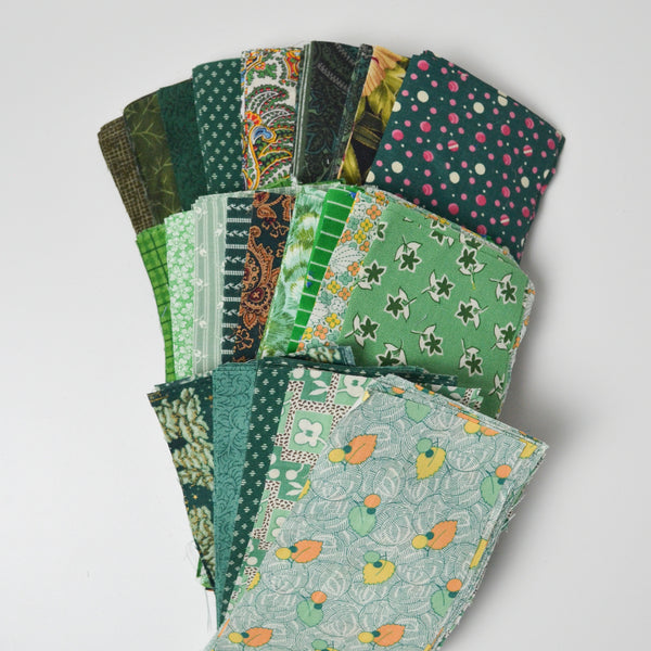 Green Prints 3" x 7" Rectangles Cut Quilting Fabric Bundle