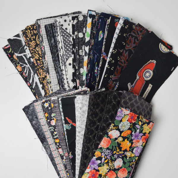 Black + Colorful Prints 3" x 7" Rectangles Cut Quilting Fabric Bundle