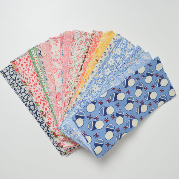 1930s Reproduction Pastel Rainbow Floral Print 3" x 7" Rectangles Cut Quilting Fabric Bundle