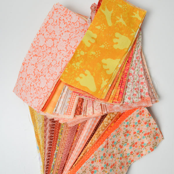 Orange + Yellow Floral Print 3" x 7" Rectangles Cut Quilting Fabric Bundle
