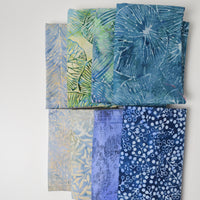 Blue + Green Resist Dyed Leaf Print Woven Fabric Bundle