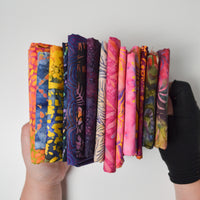 Pink, Orange + Purple Colorful Batik Quilting Weight Woven Fabric Bundle