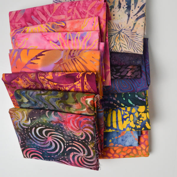 Pink, Orange + Purple Colorful Batik Quilting Weight Woven Fabric Bundle