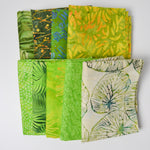 Green + Yellow Resist Dyed Leaf Print Woven Fabric Bundle