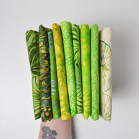 Green + Yellow Resist Dyed Leaf Print Woven Fabric Bundle