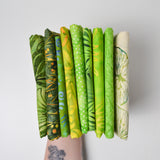 Green + Yellow Resist Dyed Leaf Print Woven Fabric Bundle