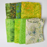 Green + Yellow Resist Dyed Leaf Print Woven Fabric Bundle