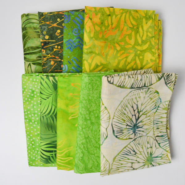 Green + Yellow Resist Dyed Leaf Print Woven Fabric Bundle