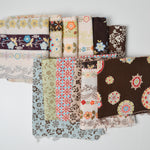 Brown, White + Green Floral Print Quilting Weight Woven Fabric Bundle