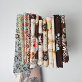 Brown, White + Green Floral Print Quilting Weight Woven Fabric Bundle