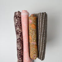 Brown + Pink Floral Print Quilting Weight Woven Fabric Bundle