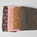 Brown + Pink Floral Print Quilting Weight Woven Fabric Bundle