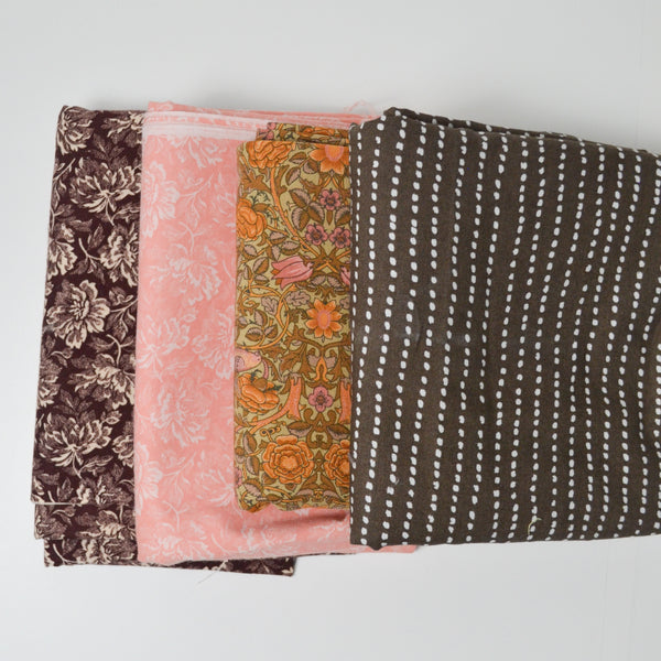 Brown + Pink Floral Print Quilting Weight Woven Fabric Bundle