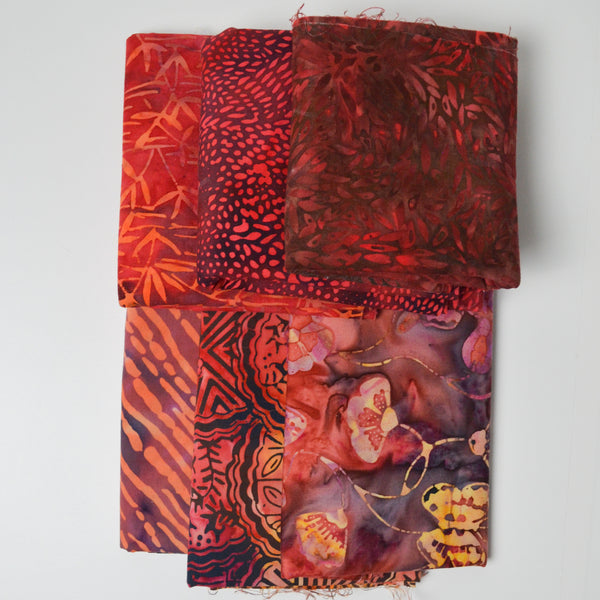 Red Resist Dyed Woven Fabric Bundle