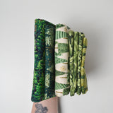 Green Leaf + Tree Print Quilting Weight Woven Fabric Bundle
