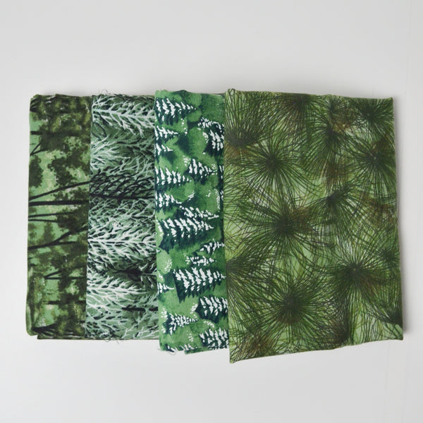 Dark Green Tree Print Quilting Weight Woven Fabric Bundle