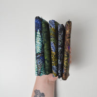 Dark Green + Purple Nature Print Quilting Weight Woven Fabric Bundle