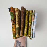 Brown + Green Tree Print Quilting Weight Woven Fabric Bundle