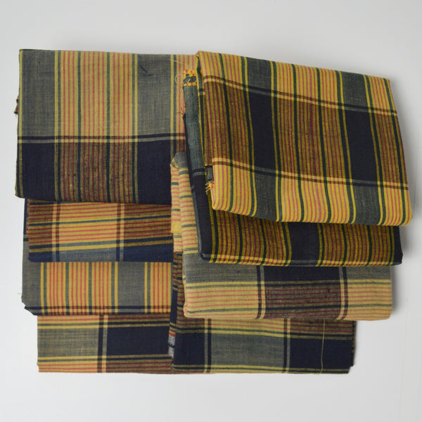 Navy Blue + Yellow Plaid Woven Fabric Bundle