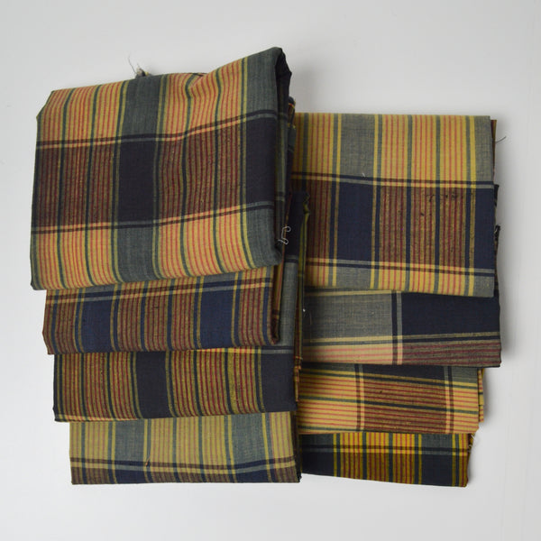 Navy Blue + Yellow Plaid Woven Fabric Bundle