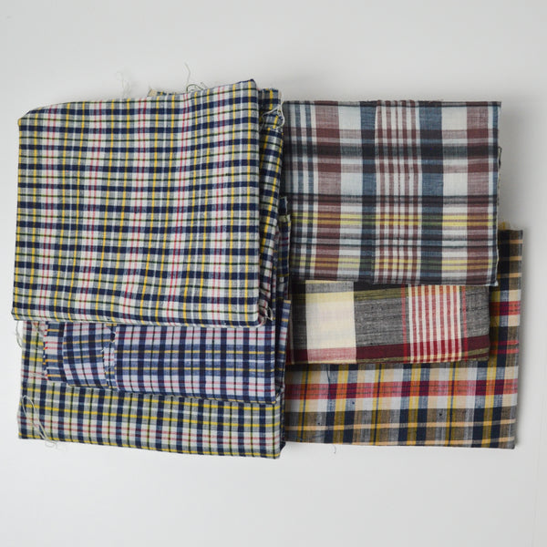 Blue, White + Red Plaid Woven Fabric Bundle