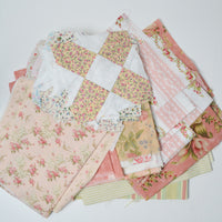 Pastel Pink + Green Floral Quilting Weight Fabric Bundle - Partially Pieced