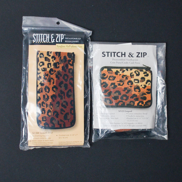 Stitch & Zip Leopard Print Needlepoint Coin Purse + Eyeglass Case Kits - Set of 2
