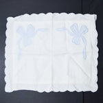 White Handkerchief with Embroidered Bows + Scalloped Edge - 14" x 17"